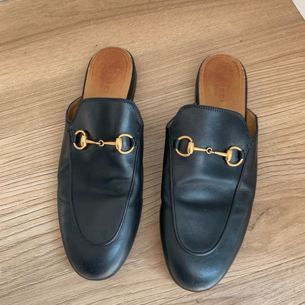 Authentic Gucci Princetown Black Leather Round Toe Loafer Mules Slip Ons Flats